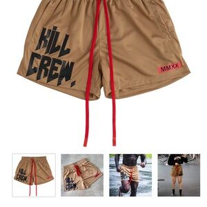 Kill Crew Tan Athletic Shorts with Red Accents
